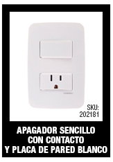 APAGADOR SENCILLO CON CONTACTO Y PLACA DE PARED BLANCO