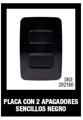 PLACA CON 2 APAGADORES SENCILLOS NEGRO