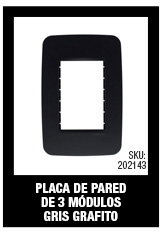 PLACA DE PARED DE 3 MÓDULOS GRIS GRAFITO