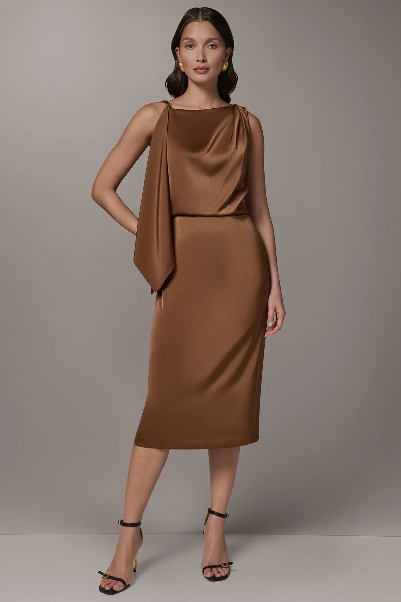 Image of SLEEVELESS ASYMMETRIC MIDI DRESS