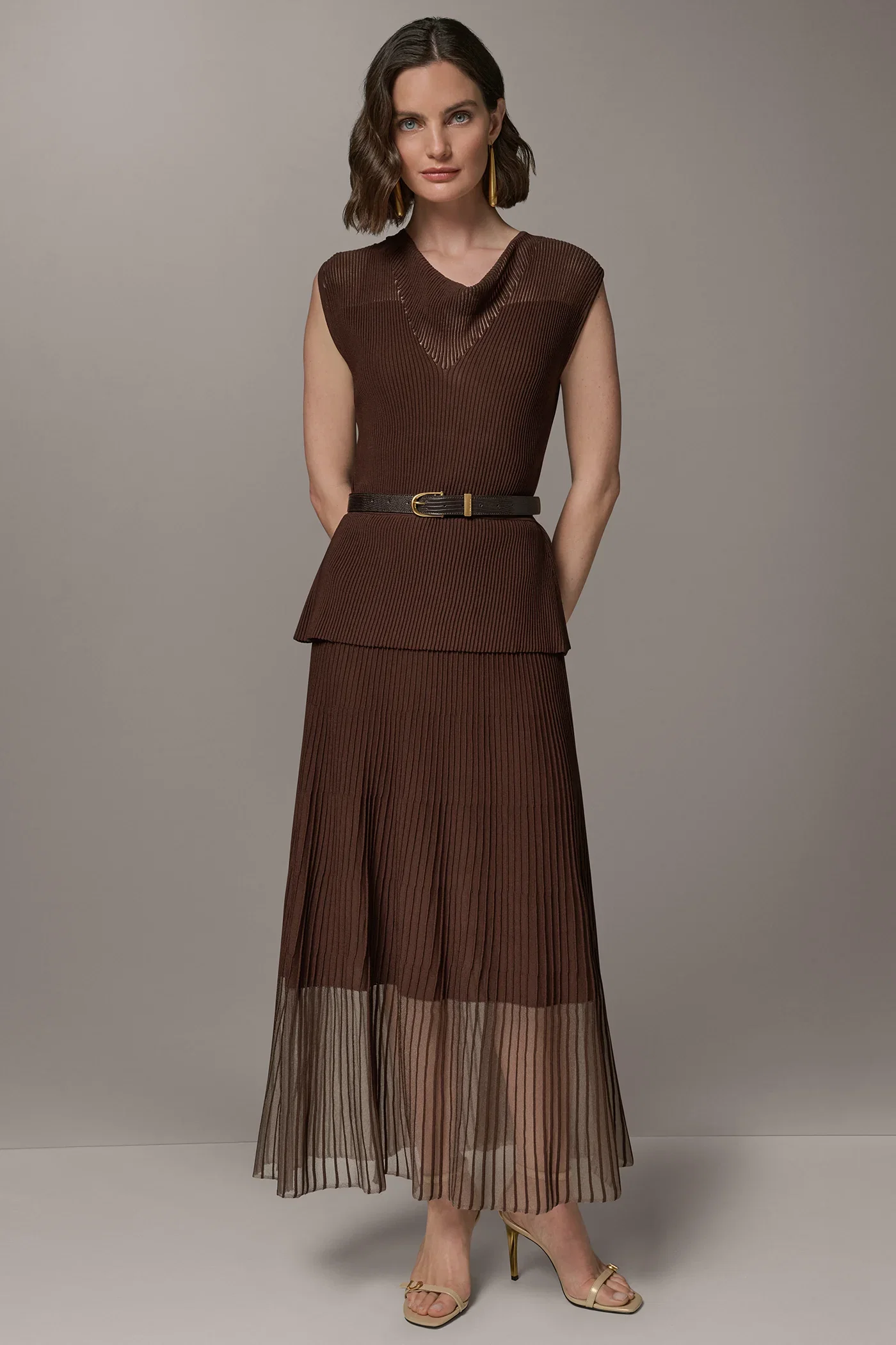 Image of SLEEVELESS COWL NECK MIDI SWEATER DRESS