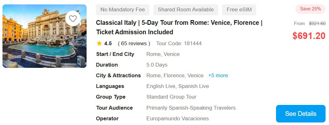 Classical Italy | 5-Day Tour from Rome: Venice, Florence | Ticket Admission Included 4.5 (65 reviews) Tour Code: 181444