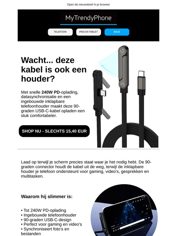 Wacht... deze kabel is ook een telefoonhouder 👀