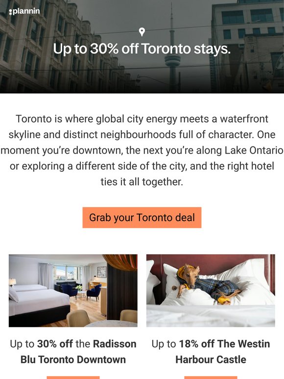 Up to 30% off stays in Toronto.