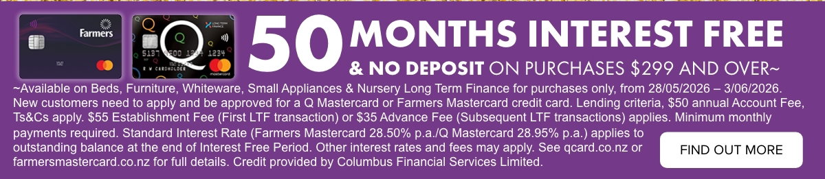 50 months interest free & no deposit on purchases $299 and over~