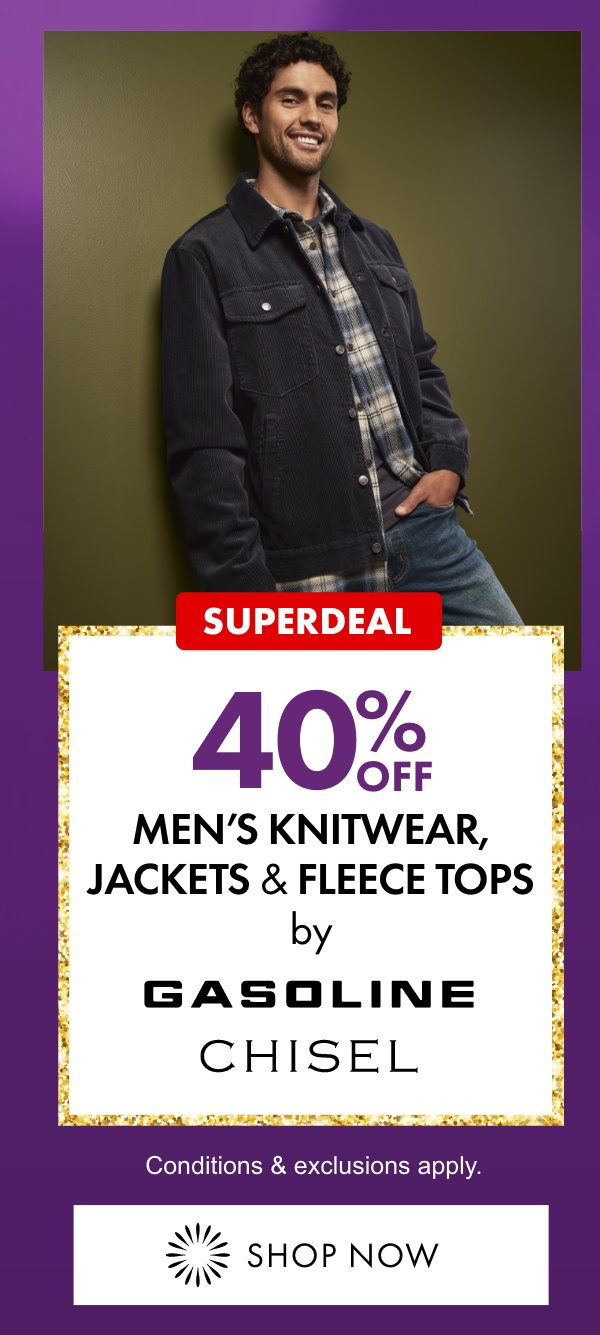 40% OFF Men's Knitwear, Jackets & Accessories by Gasoline, Chisel