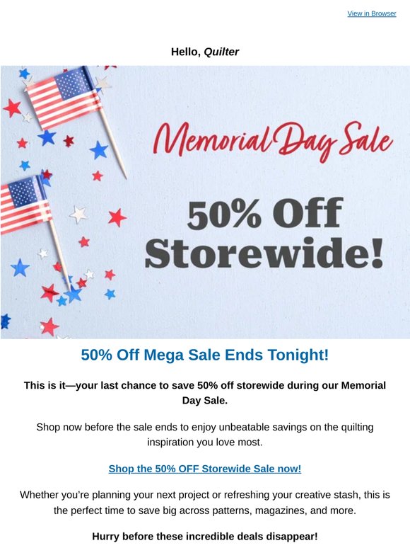 🚨 LAST DAY: 50% Off Storewide Ends Tonight!