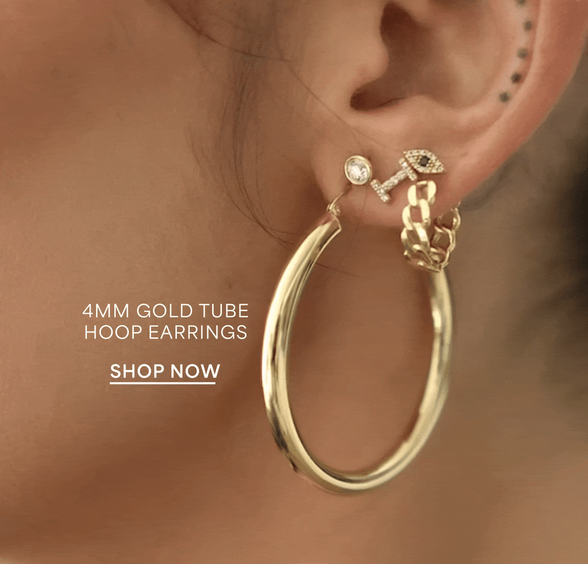 4mm Gold Tube Hoop Earrings