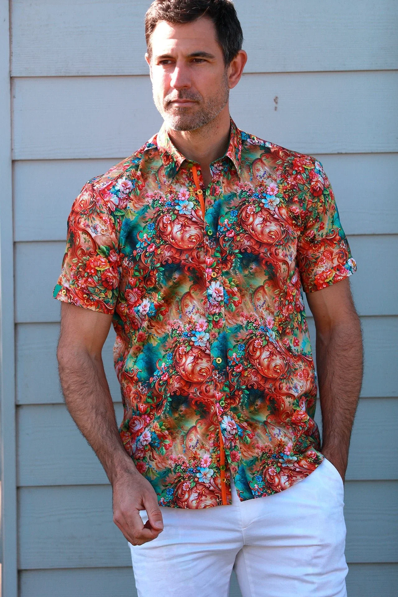 Image of BAROQUE GARDEN SHORT SLEEVE PRINT SHIRT