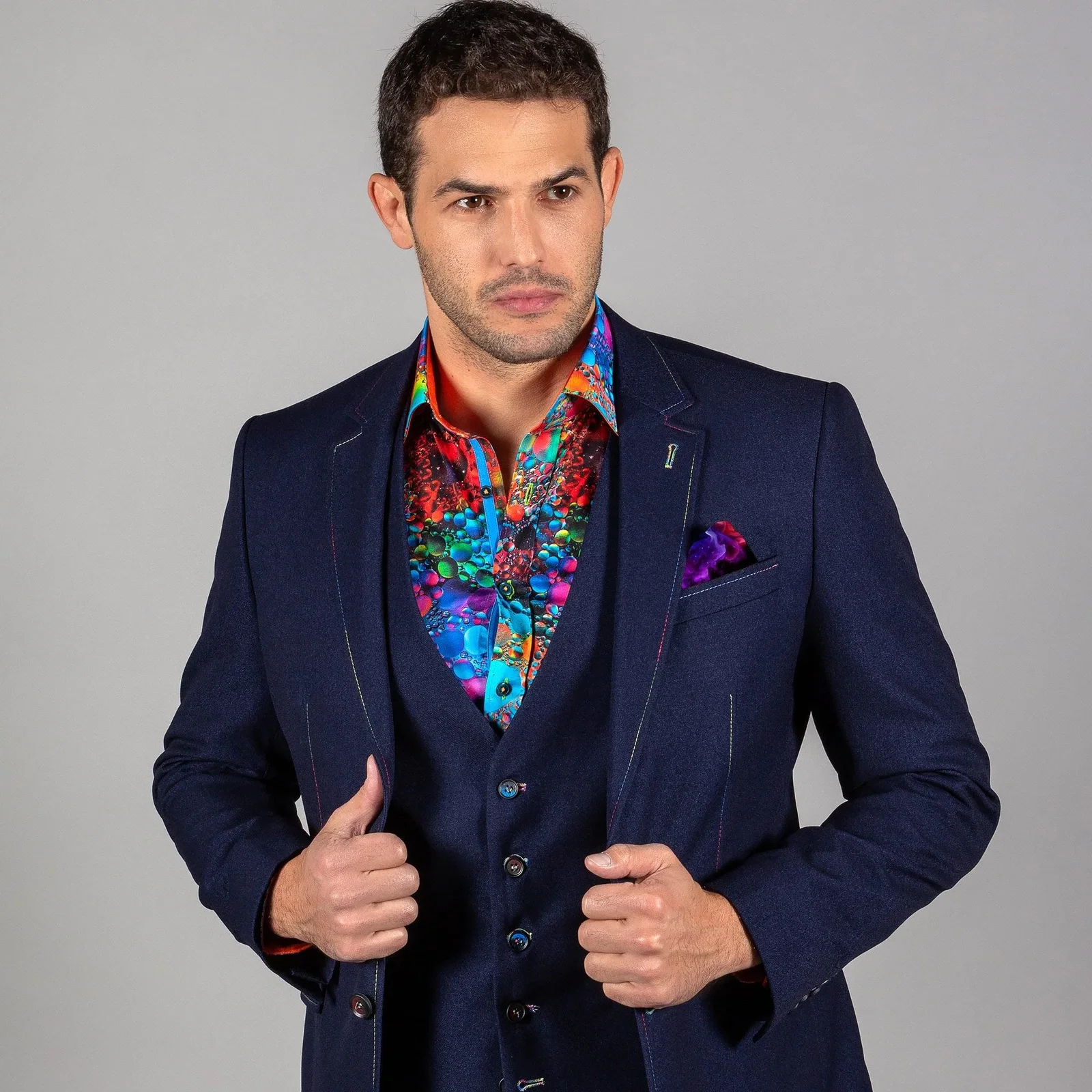 Image of SIGNATURE FITTED JACKET WITH MULTICOLOUR STITCHING
