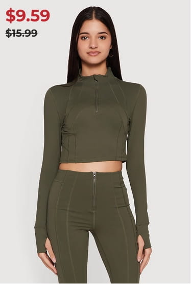 Shop Long Sleeve Mock Neck Half Zip Crop Top