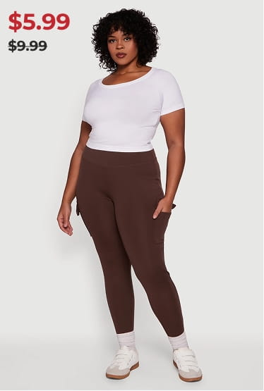 Shop Plus Size High Waisted Cargo Pocket Leggings