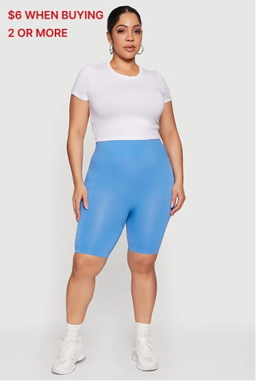 Shop Plus Size Seamless Waffle Knit Waist Bike Shorts