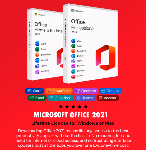 Microsoft Office for Windows or Mac 2021: Lifetime License