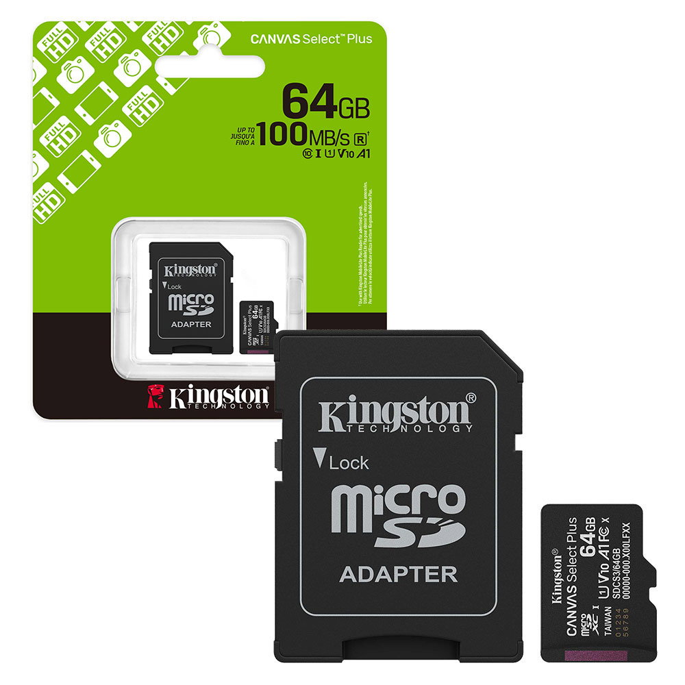 Kingston Canvas Select Plus Gen3 MicroSDXC Card with SD Adapter UHS-I Class 10 U1 V10 A1 App Performance 100MB/s - 64GB - £25.99 delivered