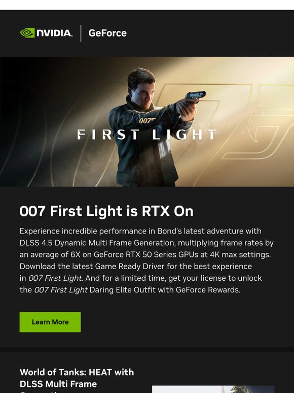 007 First Light, World of Tanks: HEAT, and Forza Horizon 6 are RTX On.