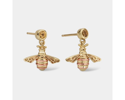 Nature's Wonder 9ct Solid Gold Honey Bee Drop Earrings with Citrine