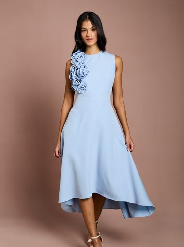 Petite 3D Corsage High Low Dress