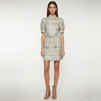 Blue/Gold Metallic Jacquard Pu