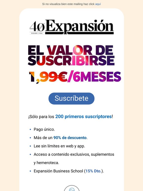 1,99€/6meses. Oferta Especial 40 Aniversario Expansión