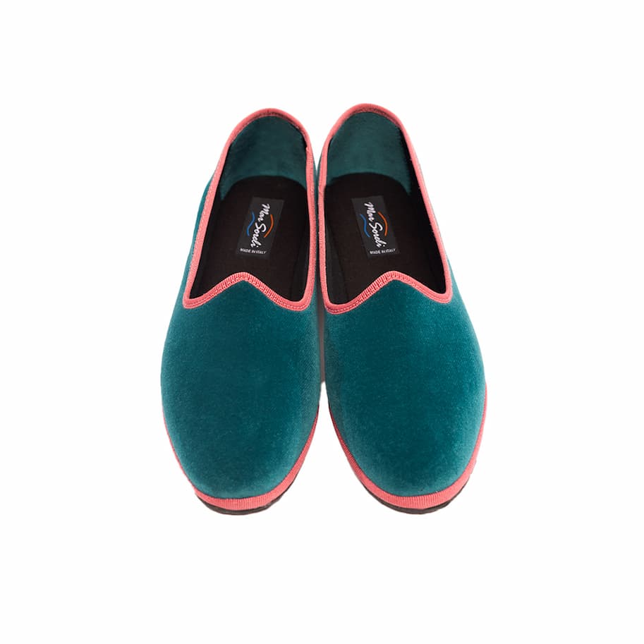 Petrolio/Rosa velvet flat