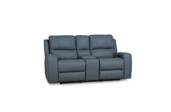 Summit Blue Lthr/vinyl Power Reclining Console Loveseat W/ Power Headrest