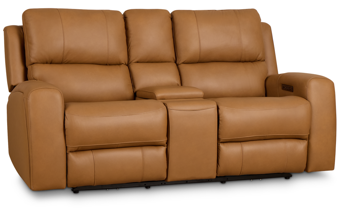 Summit Light Brown Lthr/vinyl Power Reclining Console Loveseat W/ Power Headrest