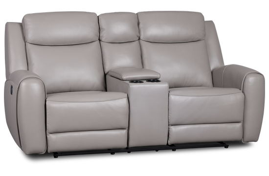 Walker Light Gray Lthr/vinyl Reclining Console Loveseat