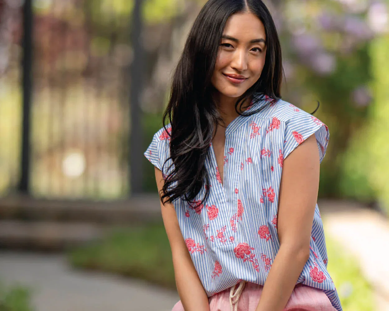 Cap Sleeve Notch Neck Blouse