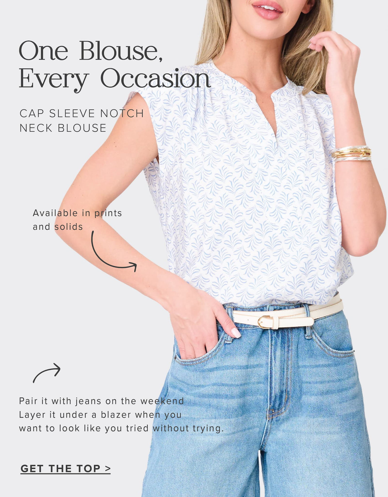 Cap Sleeve Notch Neck Blouse