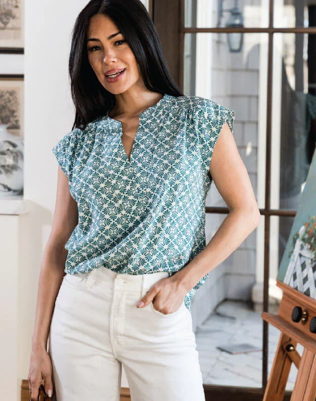 Cap Sleeve Notch Neck Blouse lifestyle