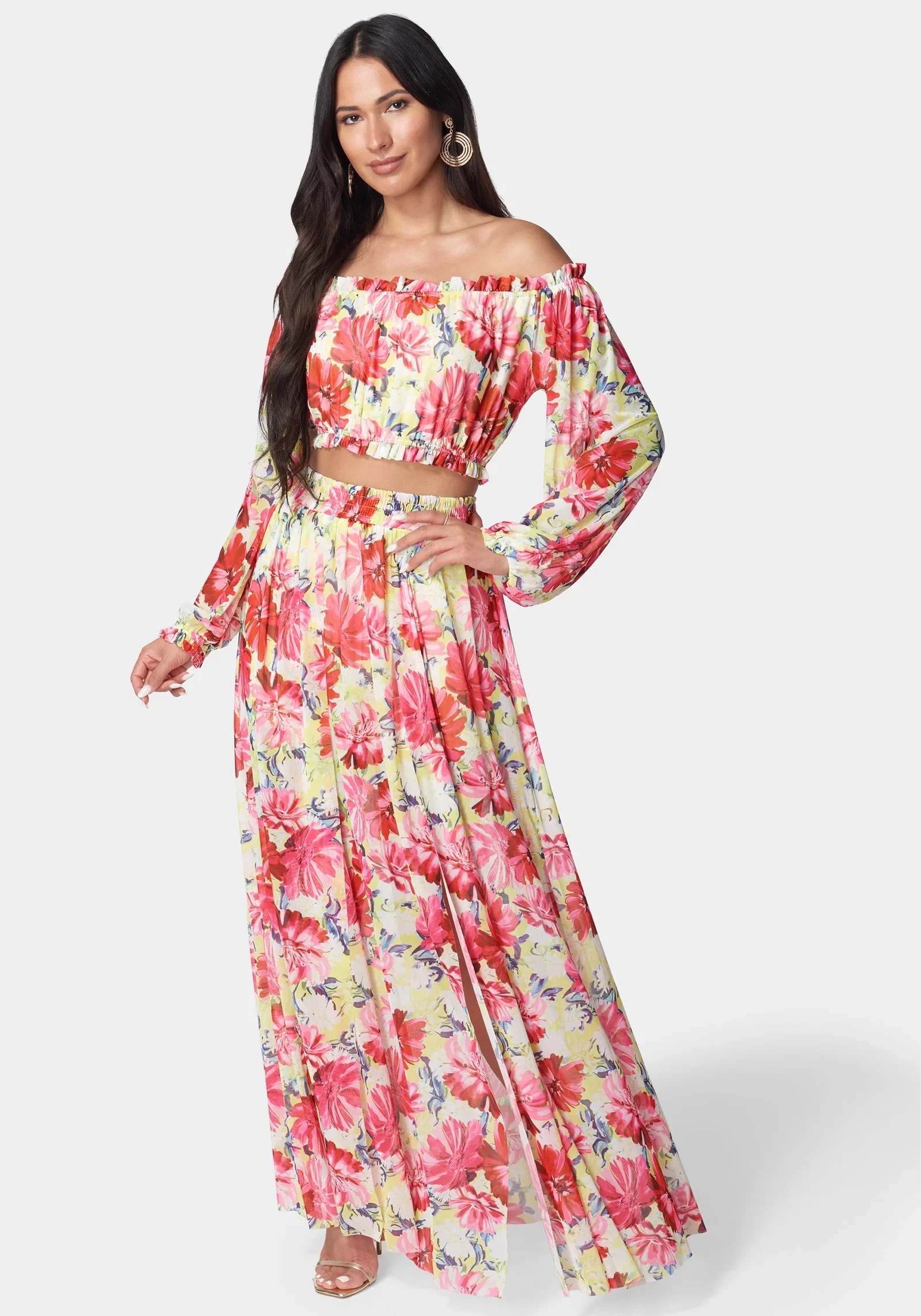 Image of High Slit Two Piece Mesh Dress