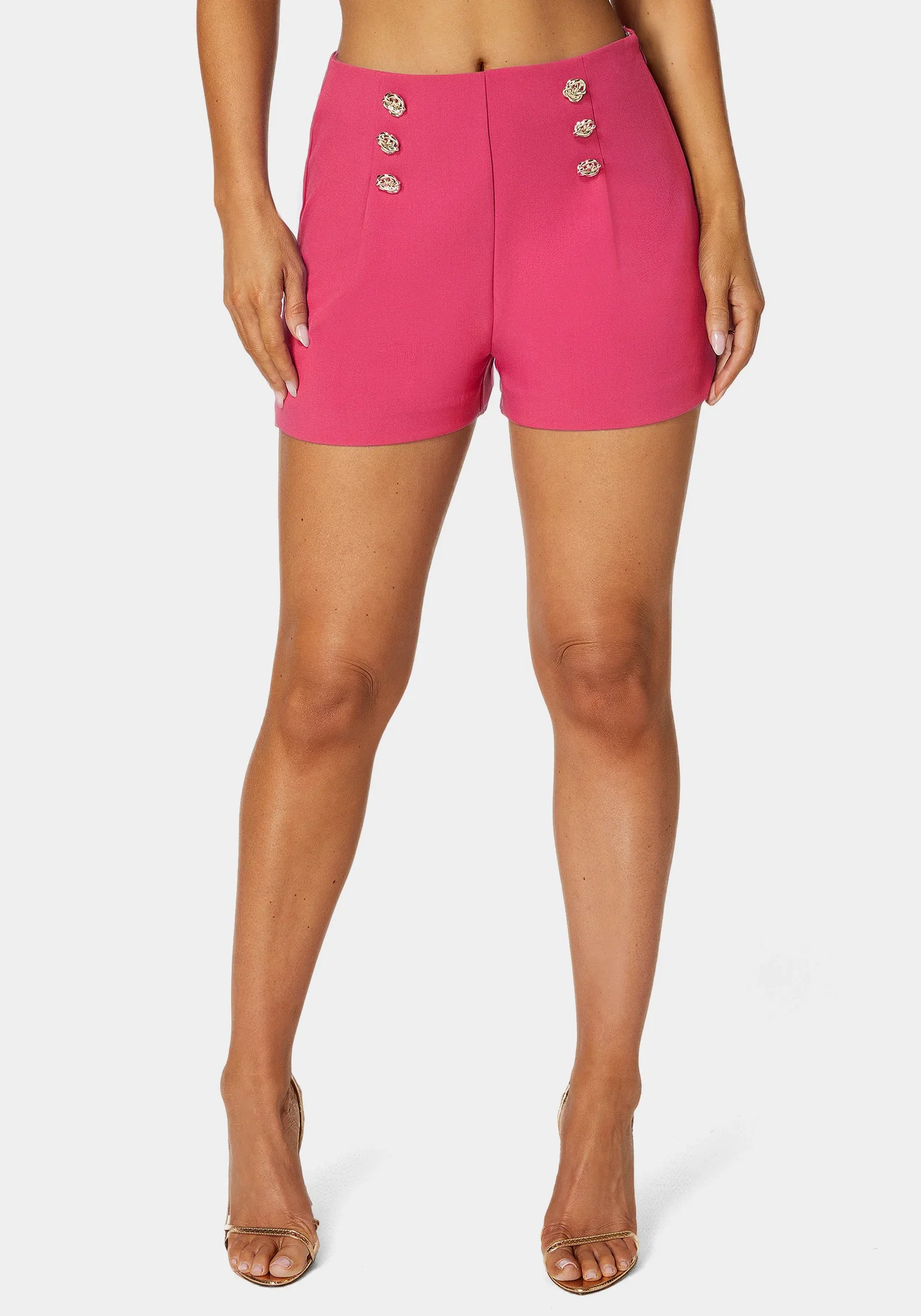 Image of High Waist Button Detail Flared Shorts
