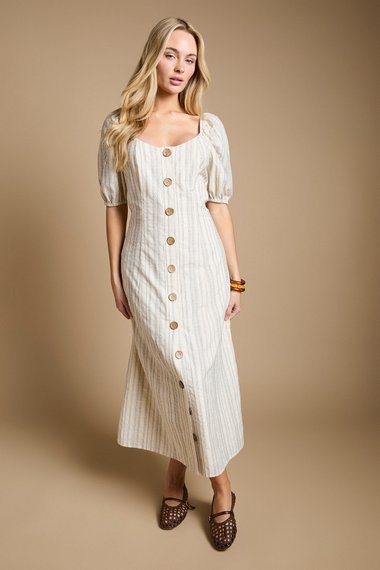 Button Through Stripe Midi Dress