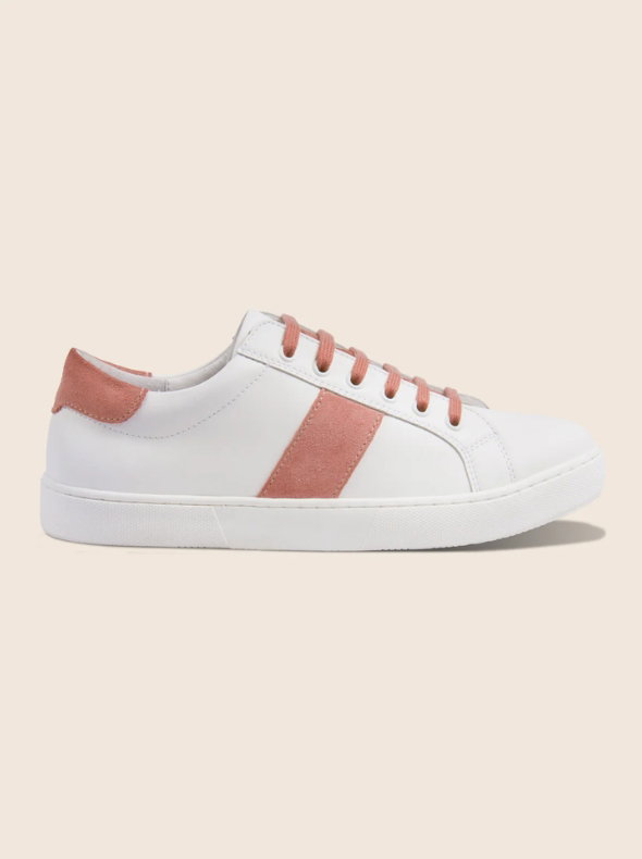 Tennis lacet cuir blanc rose