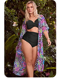 YOURS Midaxi-Kimono in Schwarz mit Zebraprint