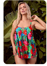 YOURS – Tankini-Oberteil in Schwarz mit tropischem Print