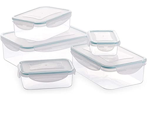 Image of BINO TRUELOCK 10-Piece Rectangular Leak-Proof Plastic Snap Lock Food Storage Container Set with Lids