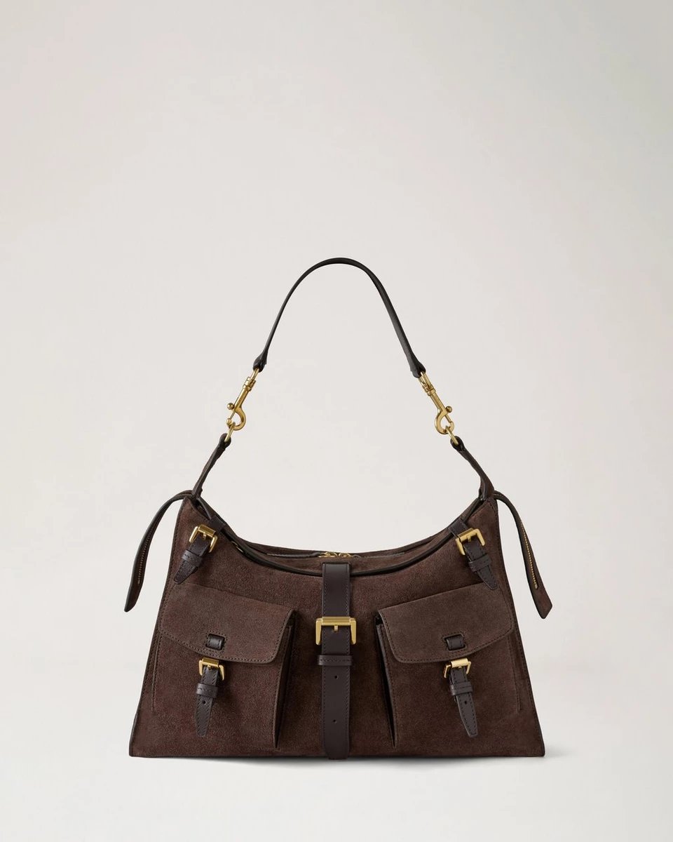 Roxanne Shoulder Bag in Chocolate Suede