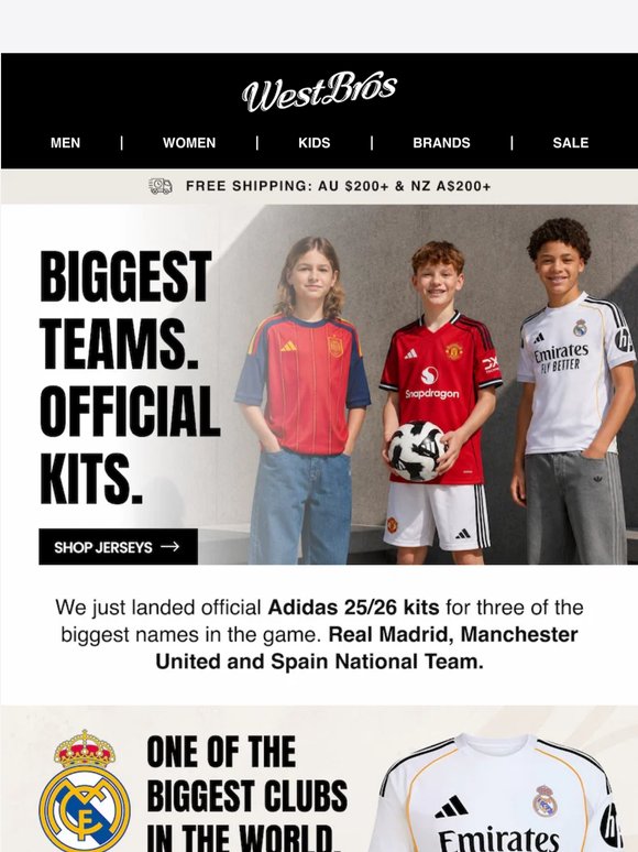 Real Madrid, Man United, Spain — official kits just landed.