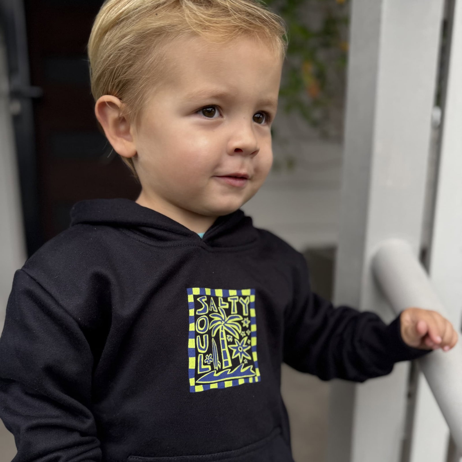 kids black hooded jumper