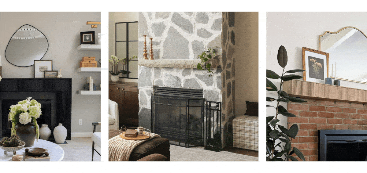 Carousel of different mantel shelves and surrounds from customers.