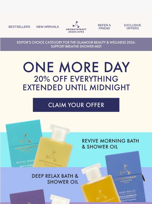 One more day. 20% off, extended.