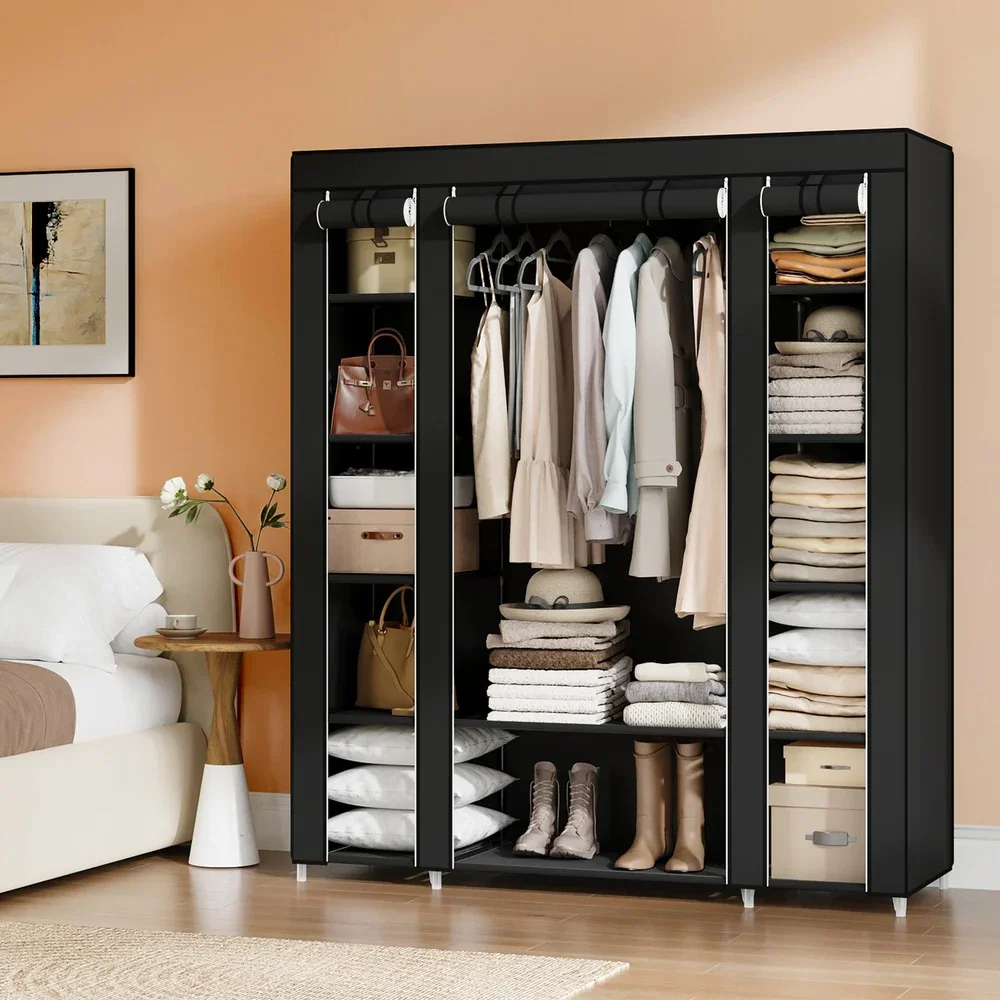 Image of Kleiderschrank 12 Ablagen mit Metallrahmen und Überzug aus Vliesstoff