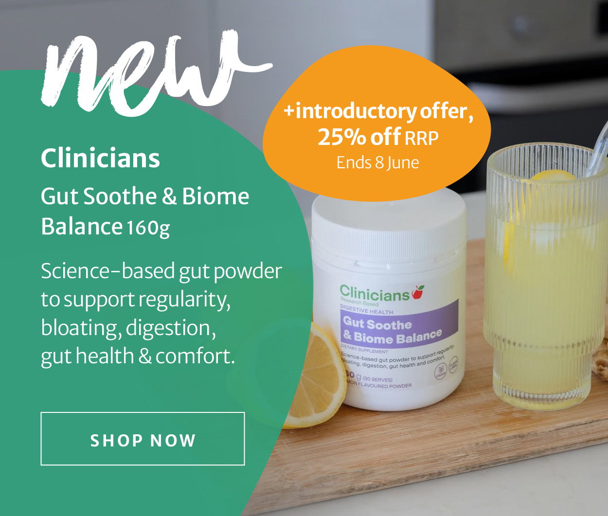 Shop new Clinicians Gut Soothe & Biome Balance 160g