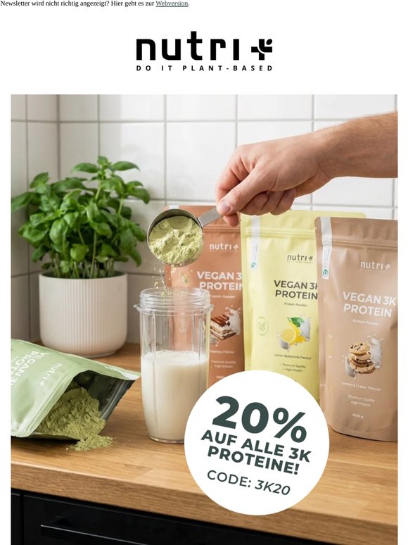 20-%-Rabatt auf alle 3K Proteinpulver 💪🏼