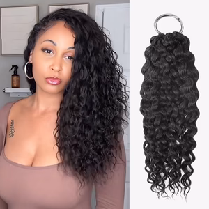 Image of QVR Water Wave Crochet Hair Natural Black Machine Made Feather Human Hair Extension