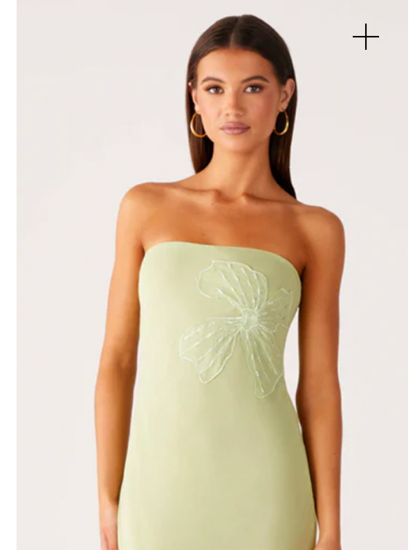 Sassafras Beaded Flower Strapless Maxi Dress — Lime