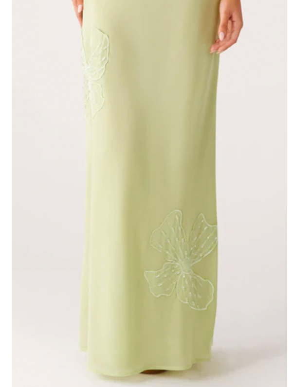 Sassafras Beaded Flower Strapless Maxi Dress — Lime