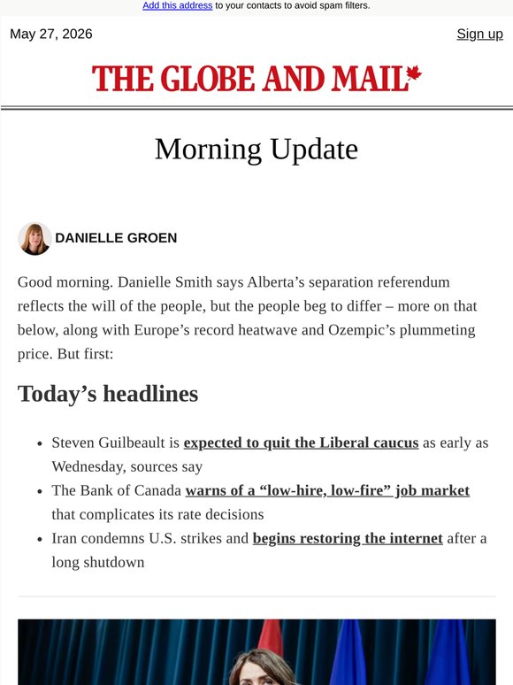 Morning Update: Everyone’s mad at Danielle Smith